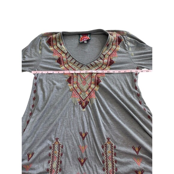 Johnny Was Floral Embroidered V Neck Tunic Blouse Top SZ M Boho Hippie Colorful - Picture 4 of 11